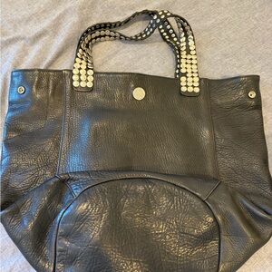 Black Stud-Detail Leather Tote Bag